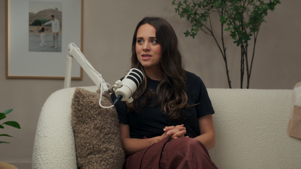 Jinger Duggar discussing her birth story on her podcast