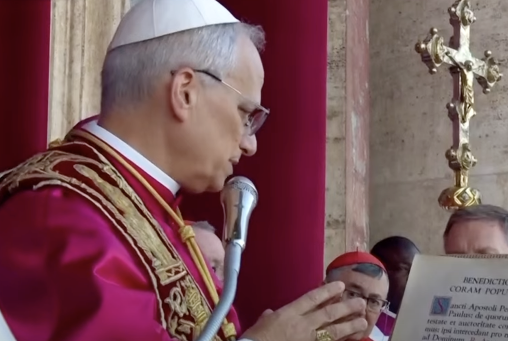 Pope Leo XIV greeting faithful from St. Peter's Balcony after his election