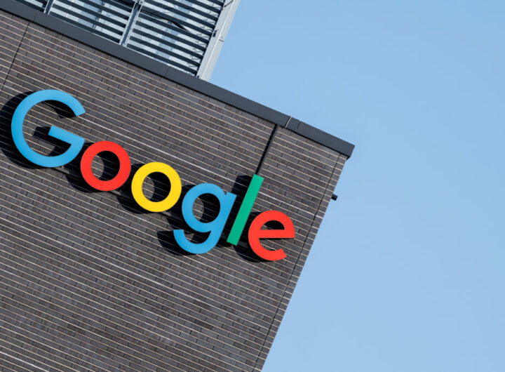 The Google logo and lettering can be seen on the facade of the company's Munich headquarters.
