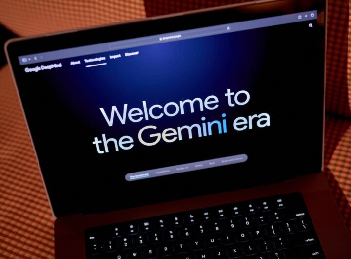 The Google DeepMind website on a laptop computer arranged in New York, US,