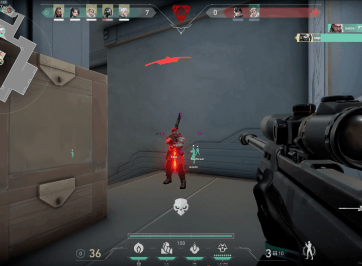 A screenshot from a game of Valorant, Riot Games' competitive online first-person shooter.