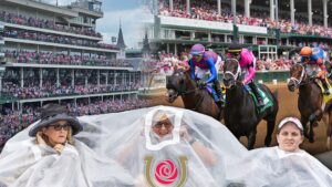 Kentucky Derby Attendees Brace the Elements, Wear Rain Gear Over Outfits