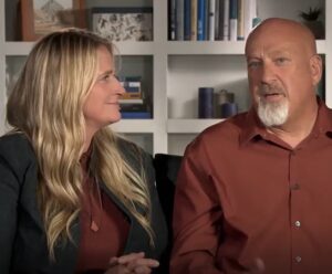 A screenshot of Christine Brown and David Woolley.