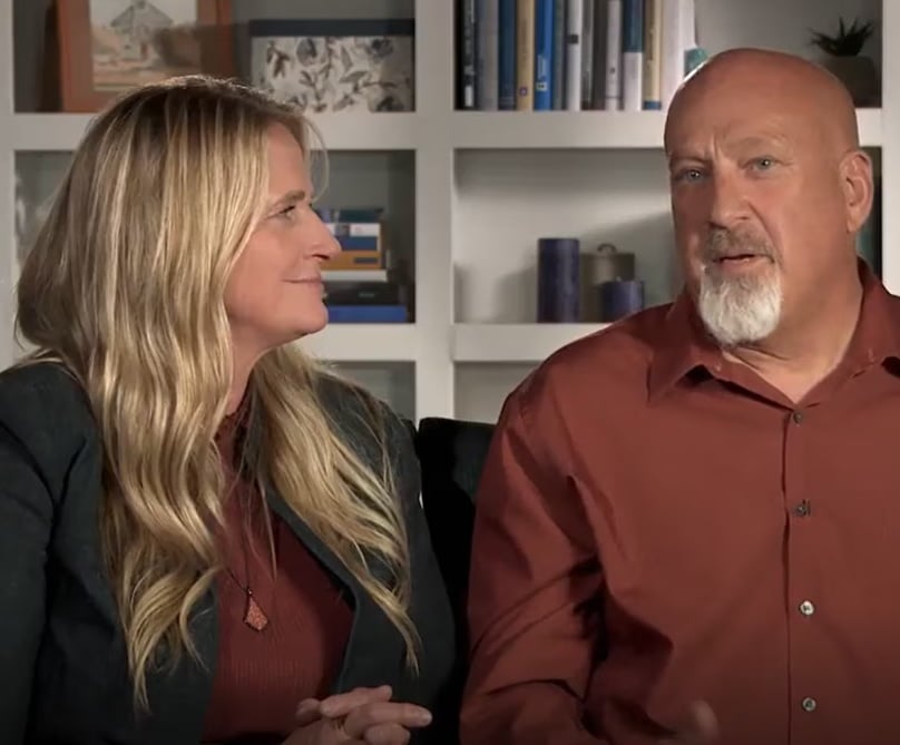 A screenshot of Christine Brown and David Woolley.