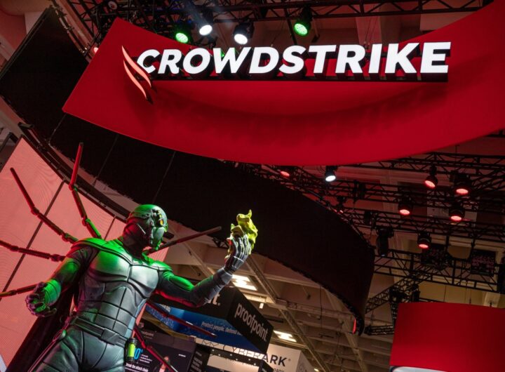 The Crowdstrike booth during the RSA Conference in San Francisco, California, US, on Wednesday, April 26, 2023.
