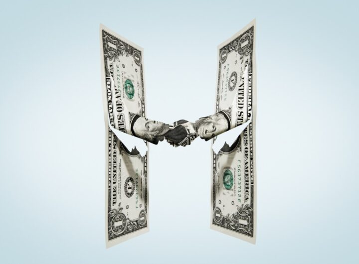 illustration of two dollar bills shaking hands