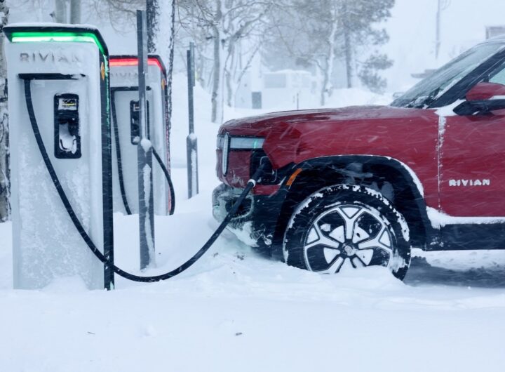 Rivian Electric Car Charging Station, in winter