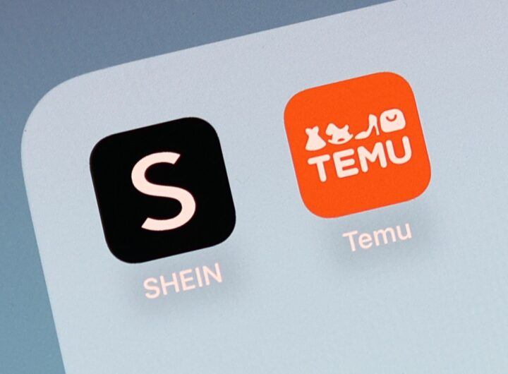 Shein and Temu icons are seen displayed on a phone screen in this illustration photo